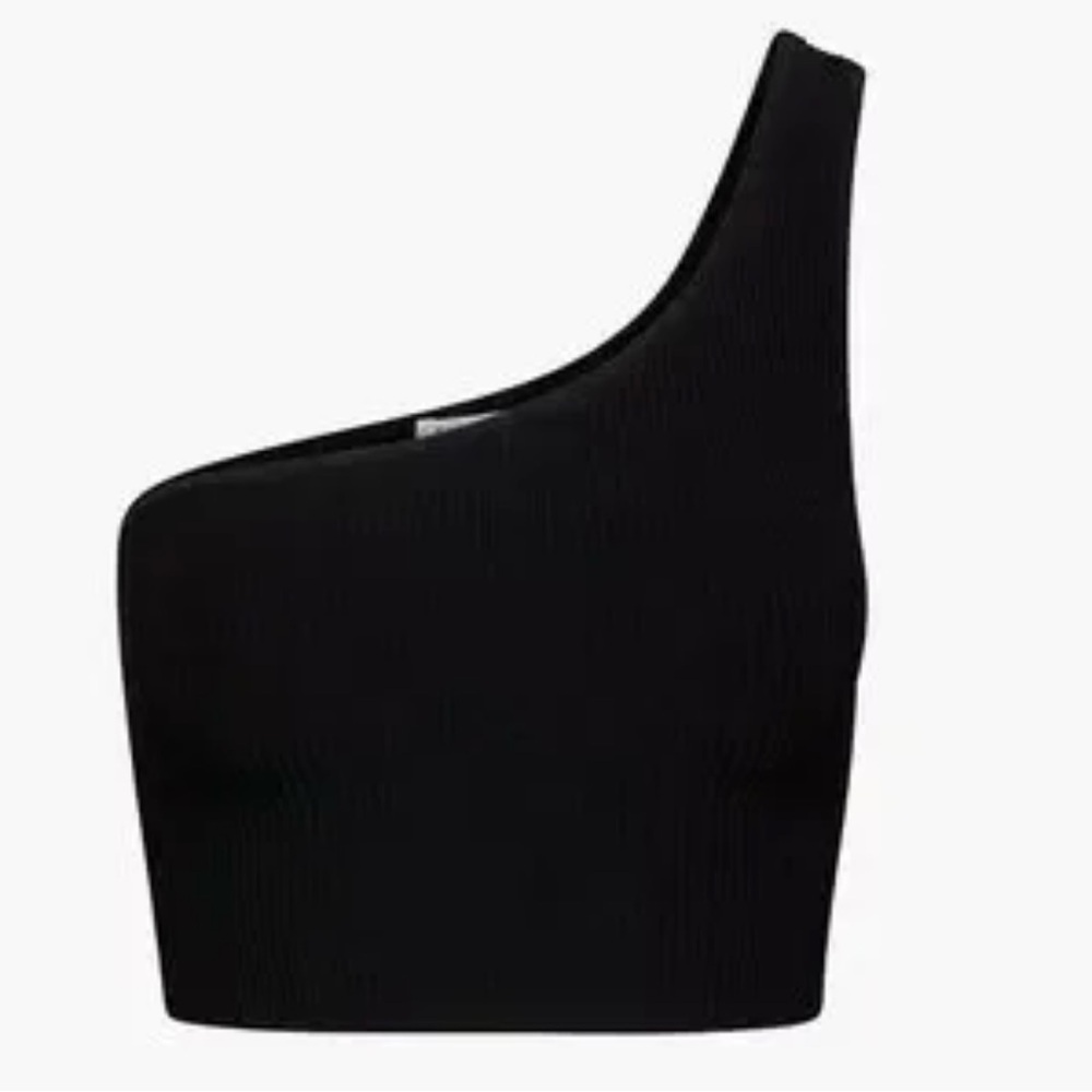 Babaton One shoulder black ribbed cropped top sz small p2p 10”-19”